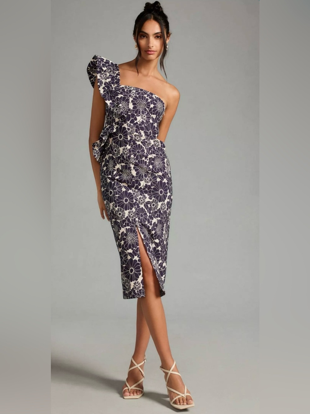 Anthropologie Ruffle One-Shoulder Slim Dress, Size XS